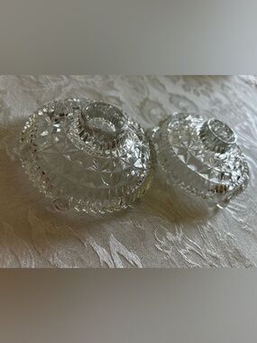 Anchor Hocking Stars and Bars Candle Holders Set of 2 Vintage